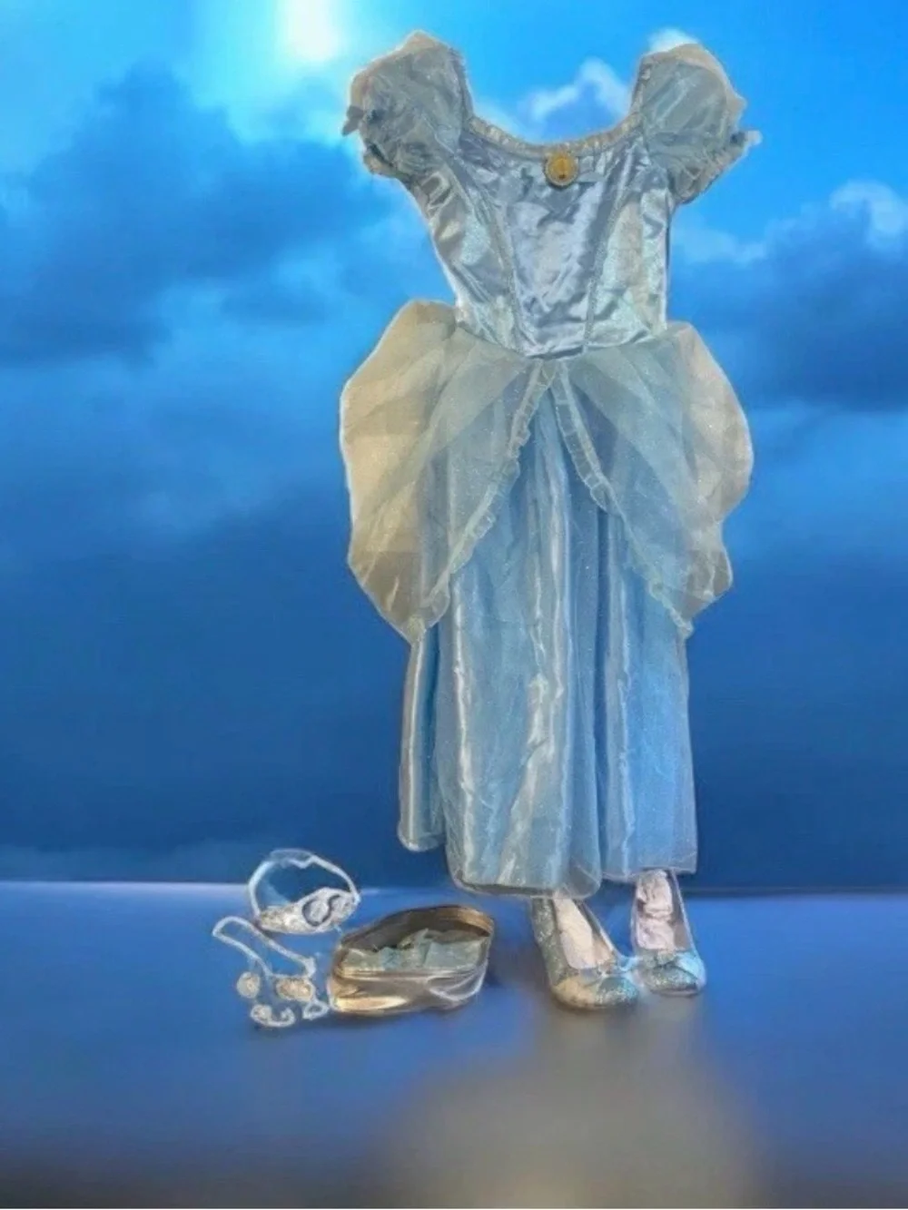 Disney Cinderella Dress Up Halloween princess Costume Shoes Jewelry Purse Lot